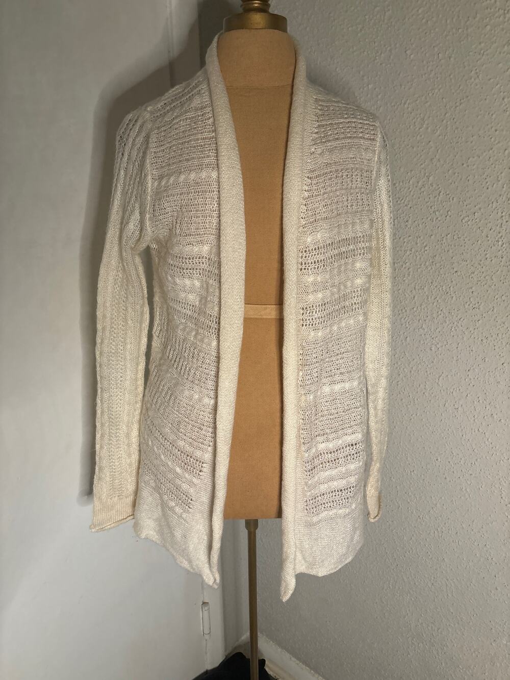 Sonoma Life + Style Cream Cardigan Open Front Sweater S Boho Cottagecore Winter